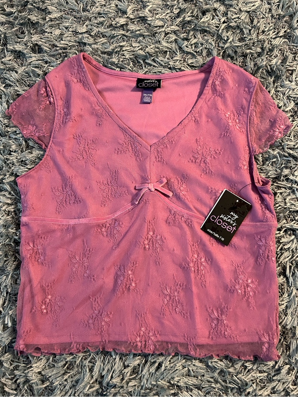 My Sisters Closet Girls Pink Purple Lace V-Neck Short Sleeve Crop Top